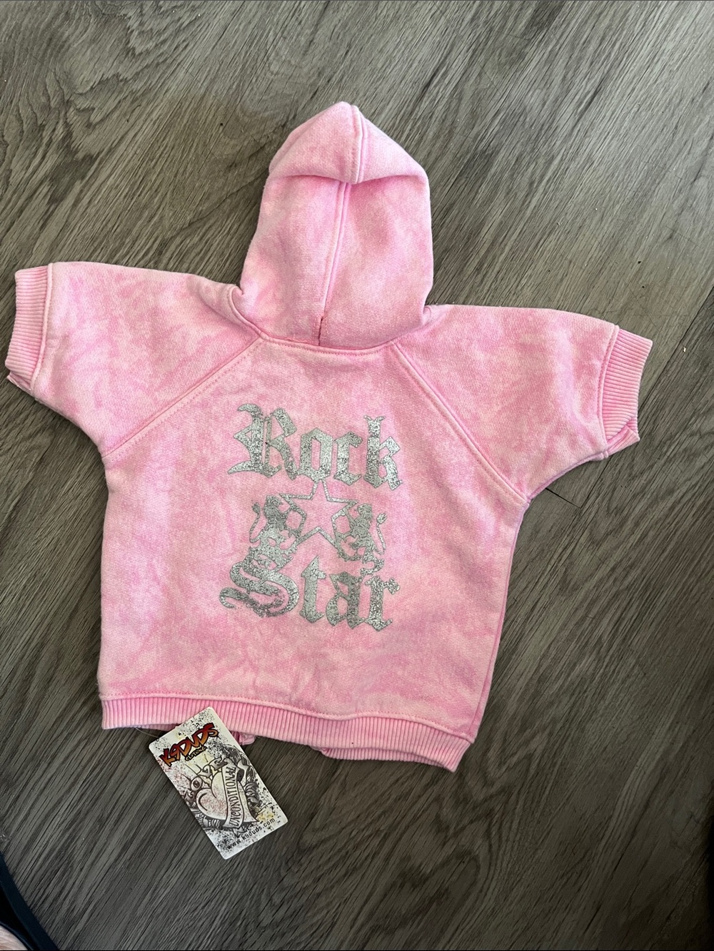 Kids Pink Hooded Sweatshirt with Glitter 'Rock Star' Graphic